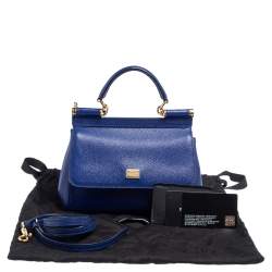 Pre Owned Dolce & Gabbana Blue Leather Small Miss Sicily Top Handle Bag