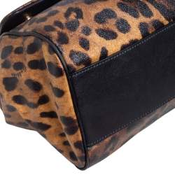 مملوكة مسبقًا حقيبة دولتشي أند غابانا ميس سيسيلي كانفاس مقوى بنقشة الفهد بني / أسود بيد علوية كبيرة