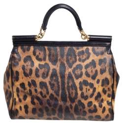 مملوكة مسبقًا حقيبة دولتشي أند غابانا ميس سيسيلي كانفاس مقوى بنقشة الفهد بني / أسود بيد علوية كبيرة