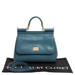 Pre Owned Dolce & Gabbana Blue Leather Medium Miss Sicily Top Handle Bag