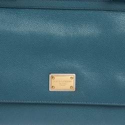 Pre Owned Dolce & Gabbana Blue Leather Medium Miss Sicily Top Handle Bag