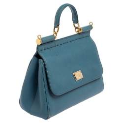 Pre Owned Dolce & Gabbana Blue Leather Medium Miss Sicily Top Handle Bag