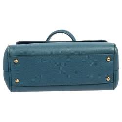 Pre Owned Dolce & Gabbana Blue Leather Medium Miss Sicily Top Handle Bag