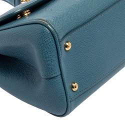 Pre Owned Dolce & Gabbana Blue Leather Medium Miss Sicily Top Handle Bag