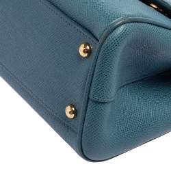 Pre Owned Dolce & Gabbana Blue Leather Medium Miss Sicily Top Handle Bag