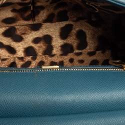 Pre Owned Dolce & Gabbana Blue Leather Medium Miss Sicily Top Handle Bag