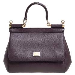 Pre Owned Dolce & Gabbana Burgundy Leather Small Miss Sicily Top Handle Bag