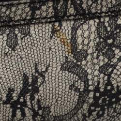 Pre Owned Dolce & Gabbana Beige/Black Lace Print Leather Medium Miss Sicily Top Handle Bag