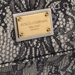 Pre Owned Dolce & Gabbana Beige/Black Lace Print Leather Medium Miss Sicily Top Handle Bag