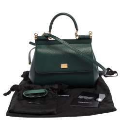 Pre Owned Dolce & Gabbana Green Leather Small Miss Sicily Top Handle Bag