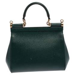 Pre Owned Dolce & Gabbana Green Leather Small Miss Sicily Top Handle Bag