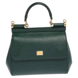 Pre Owned Dolce & Gabbana Green Leather Small Miss Sicily Top Handle Bag