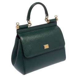 Pre Owned Dolce & Gabbana Green Leather Small Miss Sicily Top Handle Bag