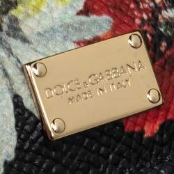 Pre Owned Dolce & Gabbana Black Floral Print Leather Small Miss Sicily Top Handle Bag