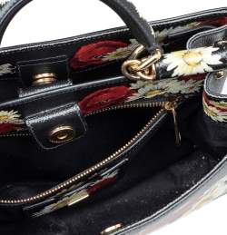 Pre Owned Dolce & Gabbana Black Floral Print Leather Small Miss Sicily Top Handle Bag