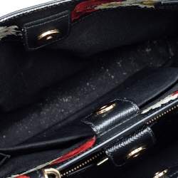 Pre Owned Dolce & Gabbana Black Floral Print Leather Small Miss Sicily Top Handle Bag