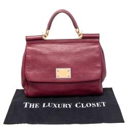 Dolce & Gabbana Burgundy Leather Large Miss Sicily Top Handle Bag