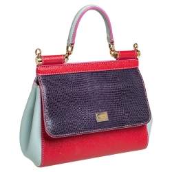 Dolce & Gabbana Tricolor Leather and Lizard Embossed Leather Small Miss Sicily Top Handle Bag