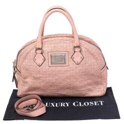 Pre Owned Dolce & Gabbana Rose Pink Woven Leather Miss Biz Satchel