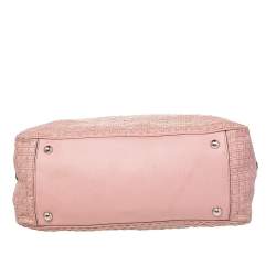 Pre Owned Dolce & Gabbana Rose Pink Woven Leather Miss Biz Satchel