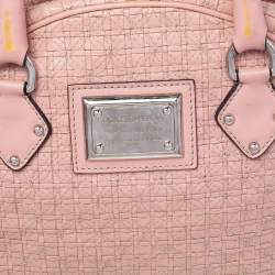 Pre Owned Dolce & Gabbana Rose Pink Woven Leather Miss Biz Satchel