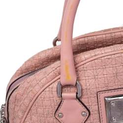 Pre Owned Dolce & Gabbana Rose Pink Woven Leather Miss Biz Satchel
