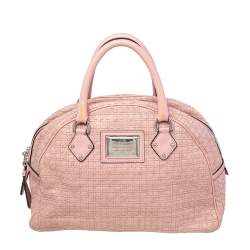 Pre Owned Dolce & Gabbana Rose Pink Woven Leather Miss Biz Satchel