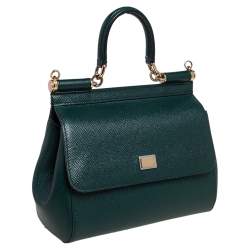 مملوكة مسبقًا حقيبة دولتشي أند غابانا ميس سيسيلي صغيرة جلد خضراء بيد علوية 