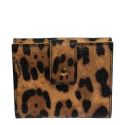 مملوكة مسبقًا Dolce & Gabbana Brown/Black Leopard Print Coated Canvas French Wallet