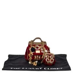 مملوكة مسبقًا حقيبة كتف دولتشي أند غابانا ميس سيسيلي ميني مطرزة قطيفة أحمر