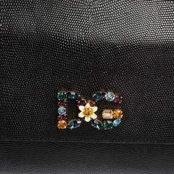 مملوكة مسبقًا حقيبة دولتشي أند غابانا ميس سيسيلي متوسطة جلد نقش سحلية رمادي