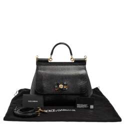 مملوكة مسبقًا حقيبة دولتشي أند غابانا ميس سيسيلي متوسطة جلد نقش سحلية رمادي