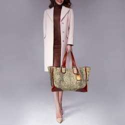 Pre Owned Dolce & Gabbana Brick Red/Cream Printed Leather Miss Exotic Shopper Tote