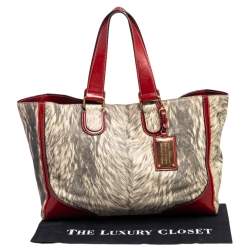 Pre Owned Dolce & Gabbana Brick Red/Cream Printed Leather Miss Exotic Shopper Tote