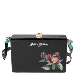مملوكة مسبقًا Dolce & Gabbana Black Wood Floral Box Clutch
