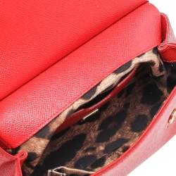 Pre Owned Dolce & Gabbana Bright Red Leather Small Miss Sicily Top Handle Bag