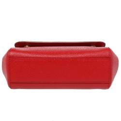 Pre Owned Dolce & Gabbana Bright Red Leather Small Miss Sicily Top Handle Bag