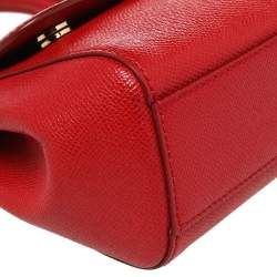 Pre Owned Dolce & Gabbana Bright Red Leather Small Miss Sicily Top Handle Bag
