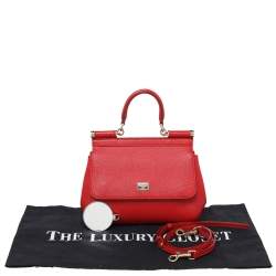 Pre Owned Dolce & Gabbana Bright Red Leather Small Miss Sicily Top Handle Bag