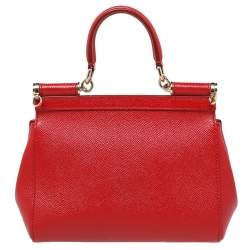 Pre Owned Dolce & Gabbana Bright Red Leather Small Miss Sicily Top Handle Bag