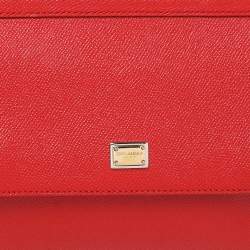 Pre Owned Dolce & Gabbana Bright Red Leather Small Miss Sicily Top Handle Bag