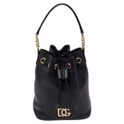 Dolce & Gabbana Black Leather Small DG Millennials Bucket Bag