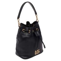 Dolce & Gabbana Black Leather Small DG Millennials Bucket Bag