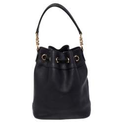 Dolce & Gabbana Black Leather Small DG Millennials Bucket Bag