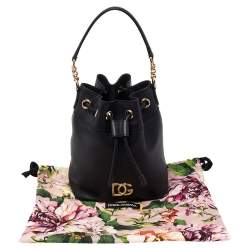 Dolce & Gabbana Black Leather Small DG Millennials Bucket Bag