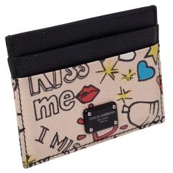 Pre Owned Dolce & Gabbana Multicolor Graffiti Print Leather Card Holder