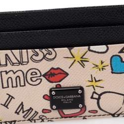 Pre Owned Dolce & Gabbana Multicolor Graffiti Print Leather Card Holder