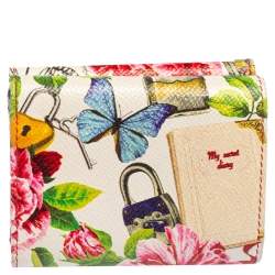 Pre Owned Dolce & Gabbana Multicolor Butterfly Print Leather Trifold Wallet