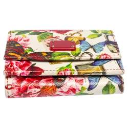 Pre Owned Dolce & Gabbana Multicolor Butterfly Print Leather Trifold Wallet