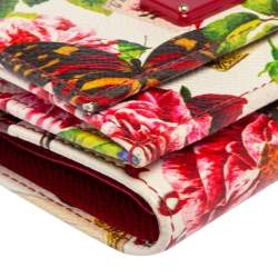 Pre Owned Dolce & Gabbana Multicolor Butterfly Print Leather Trifold Wallet